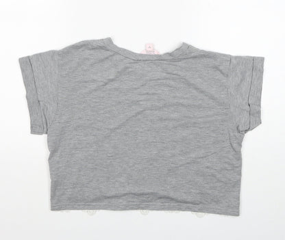 Miss Selfridge Womens Grey Polyester Cropped T-Shirt Size 8 Scoop Neck