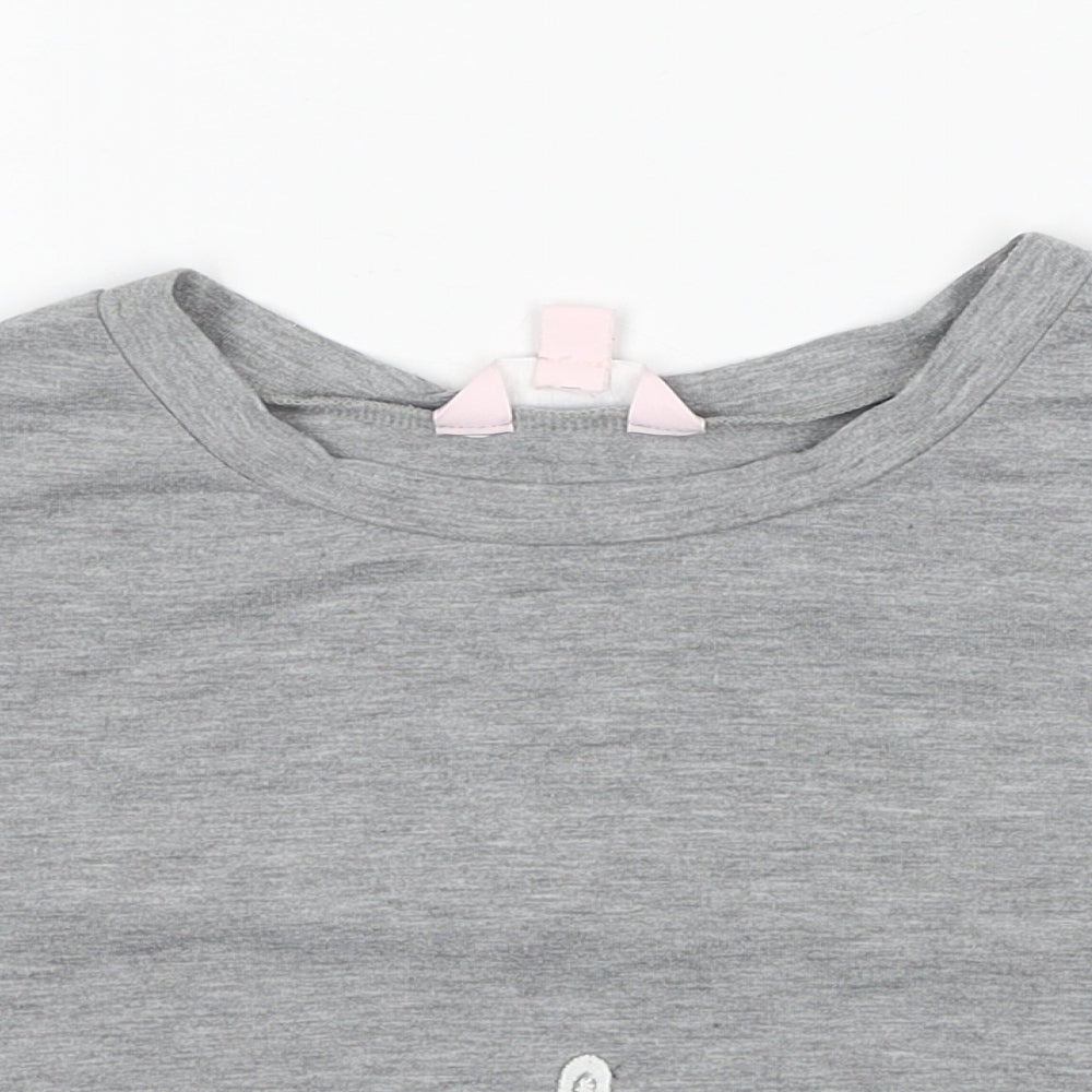 Miss Selfridge Womens Grey Polyester Cropped T-Shirt Size 8 Scoop Neck