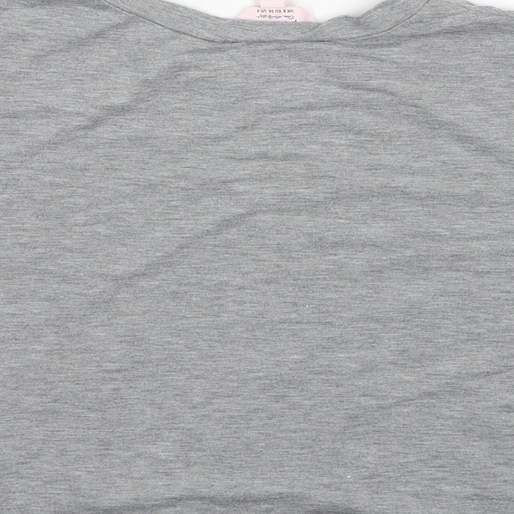 Miss Selfridge Womens Grey Polyester Cropped T-Shirt Size 8 Scoop Neck