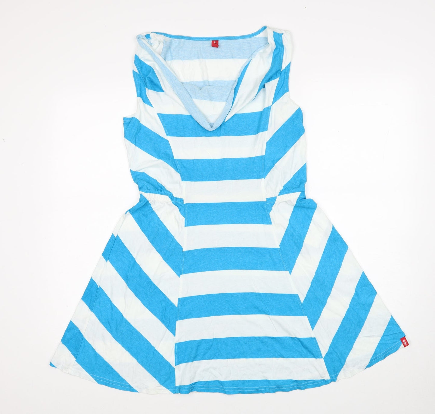 EDC Womens Blue Striped Cotton Skater Dress Size M Cowl Neck Pullover