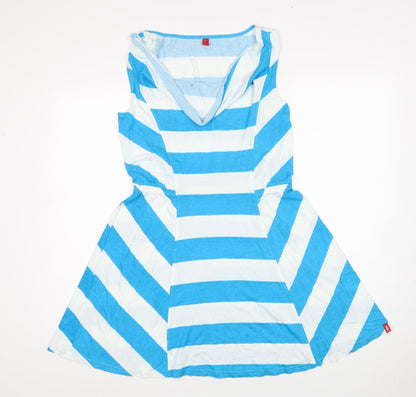 EDC Womens Blue Striped Cotton Skater Dress Size M Cowl Neck Pullover