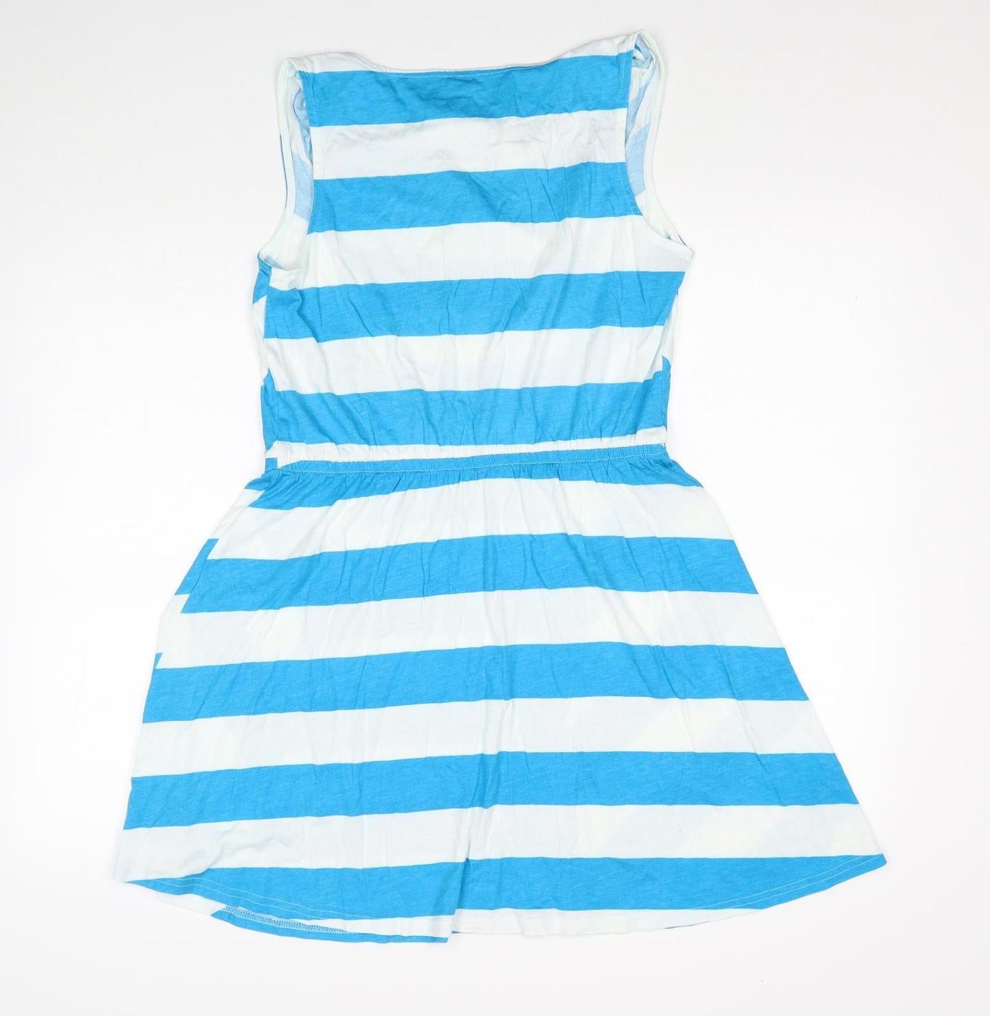 EDC Womens Blue Striped Cotton Skater Dress Size M Cowl Neck Pullover