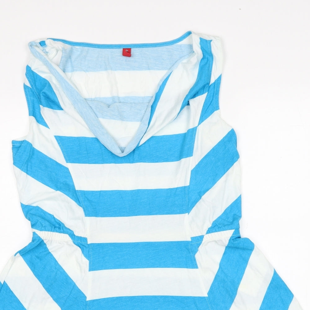 EDC Womens Blue Striped Cotton Skater Dress Size M Cowl Neck Pullover