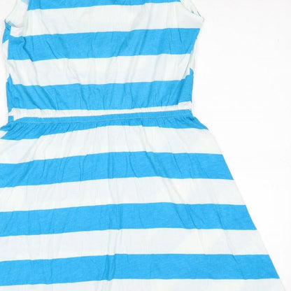 EDC Womens Blue Striped Cotton Skater Dress Size M Cowl Neck Pullover
