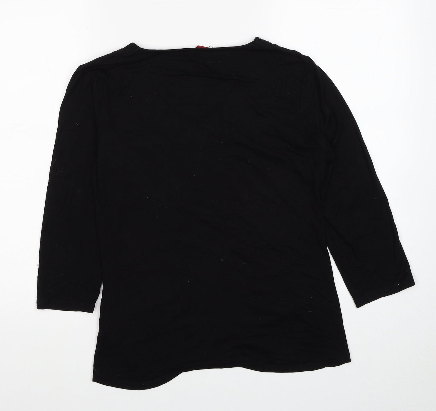 Colour Works Womens Black Viscose Basic T-Shirt Size M V-Neck