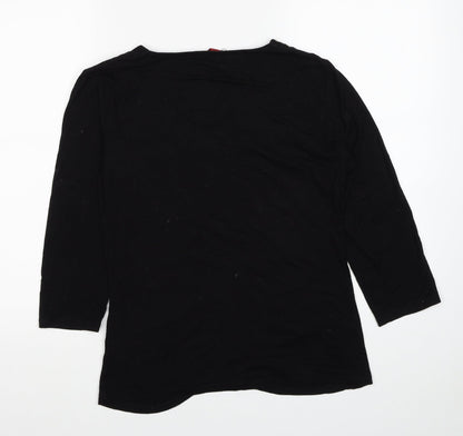 Colour Works Womens Black Viscose Basic T-Shirt Size M V-Neck