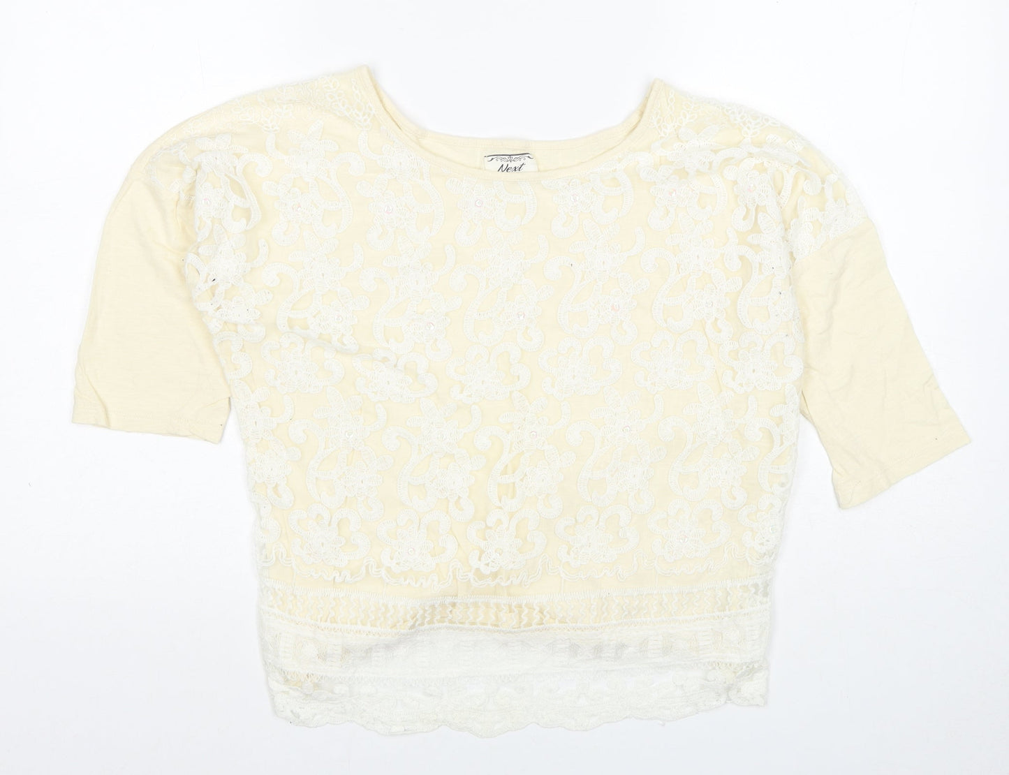 NEXT Womens Ivory Cotton Basic T-Shirt Size 14 Round Neck