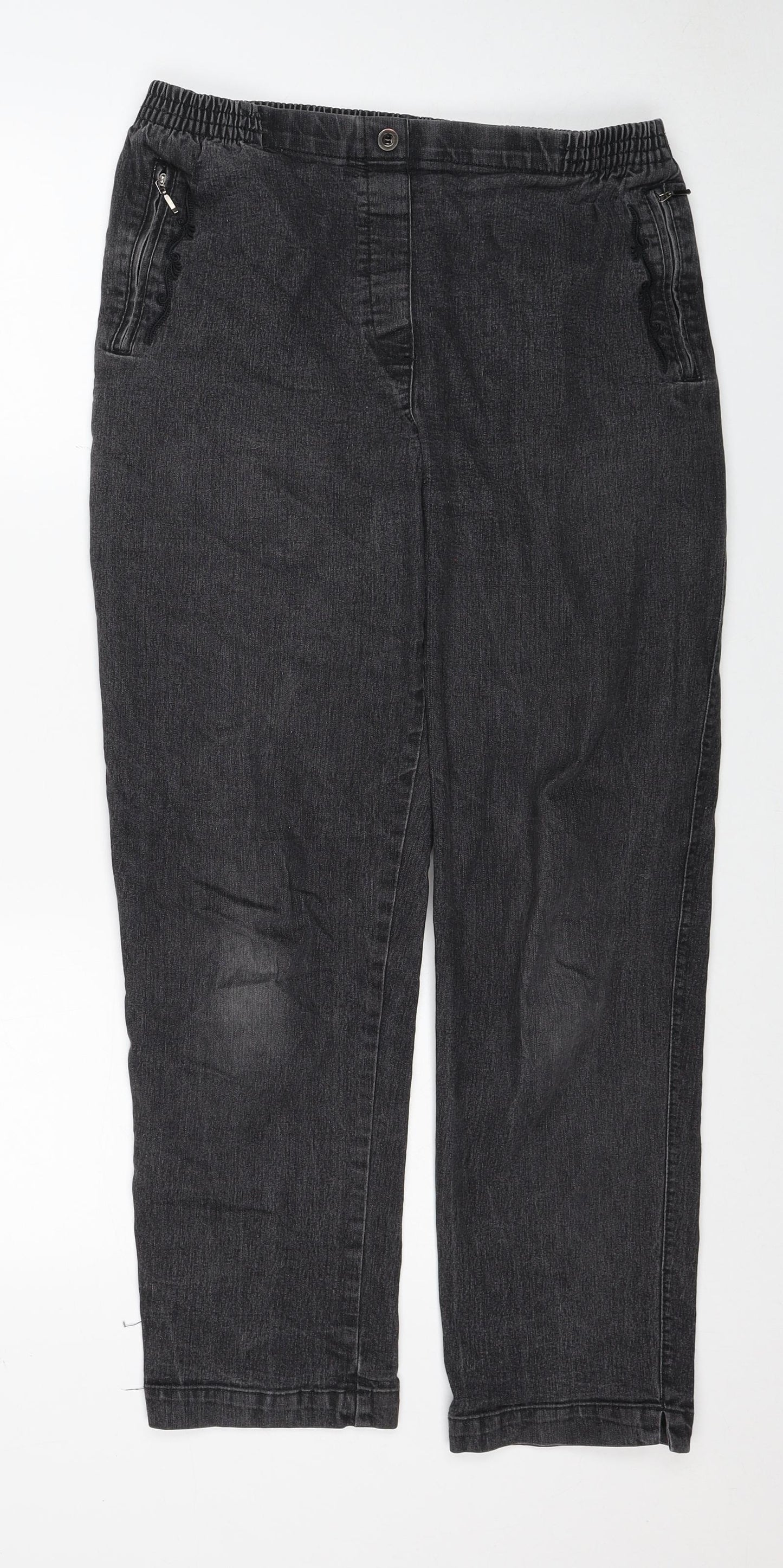 New Fashion Womens Black Cotton Straight Jeans Size 30 in Regular Button