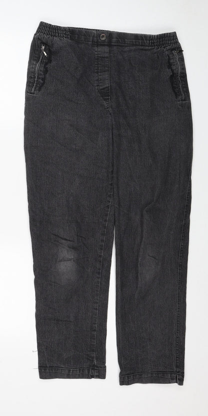 New Fashion Womens Black Cotton Straight Jeans Size 30 in Regular Button