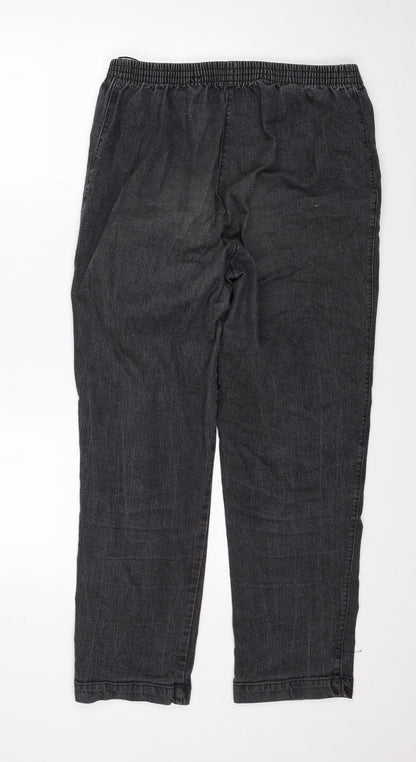 New Fashion Womens Black Cotton Straight Jeans Size 30 in Regular Button