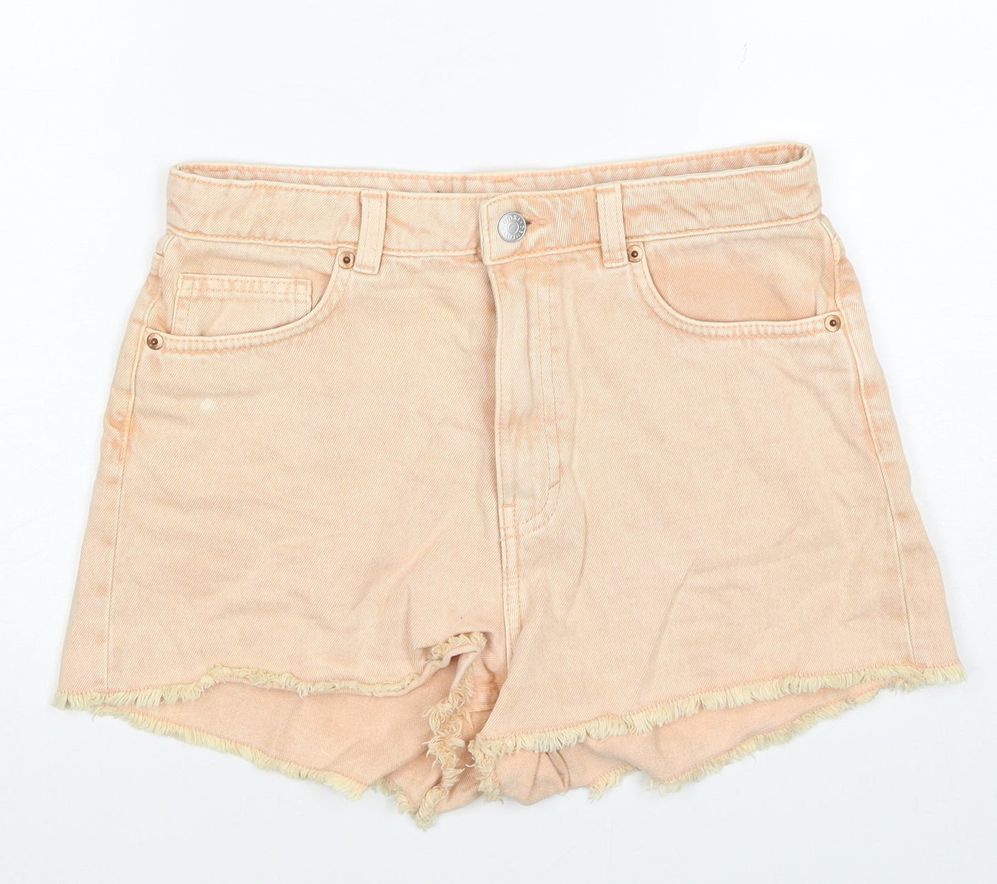 Monki Womens Orange Cotton Cut-Off Shorts Size 27 in Regular Zip