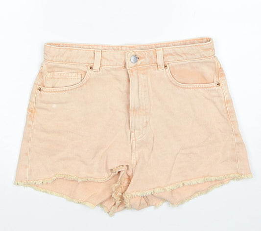 Monki Womens Orange Cotton Cut-Off Shorts Size 27 in Regular Zip