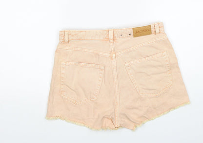 Monki Womens Orange Cotton Cut-Off Shorts Size 27 in Regular Zip