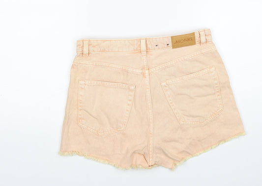 Monki Womens Orange Cotton Cut-Off Shorts Size 27 in Regular Zip
