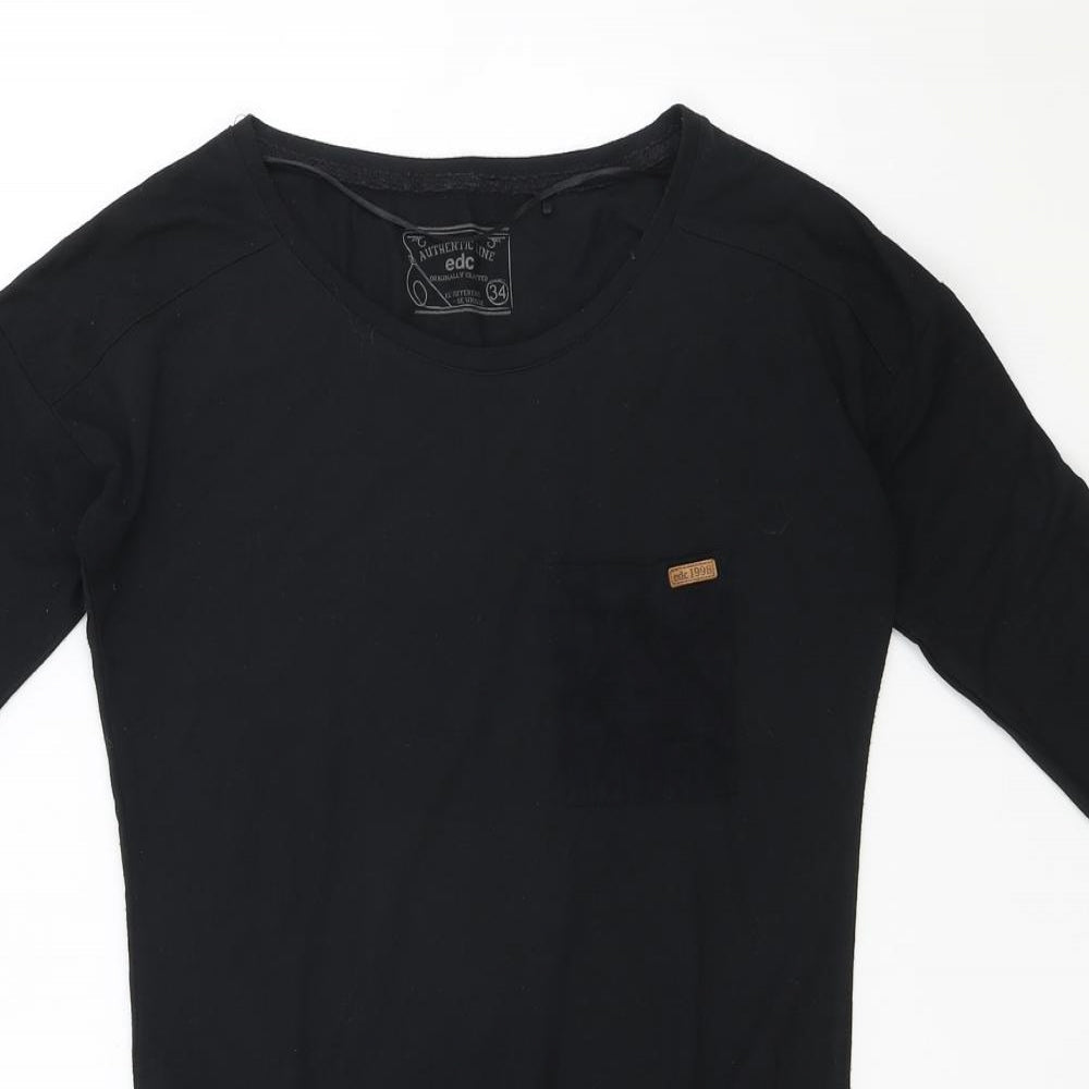 EDC Womens Black Polyester T-Shirt Dress Size 6 Round Neck Pullover