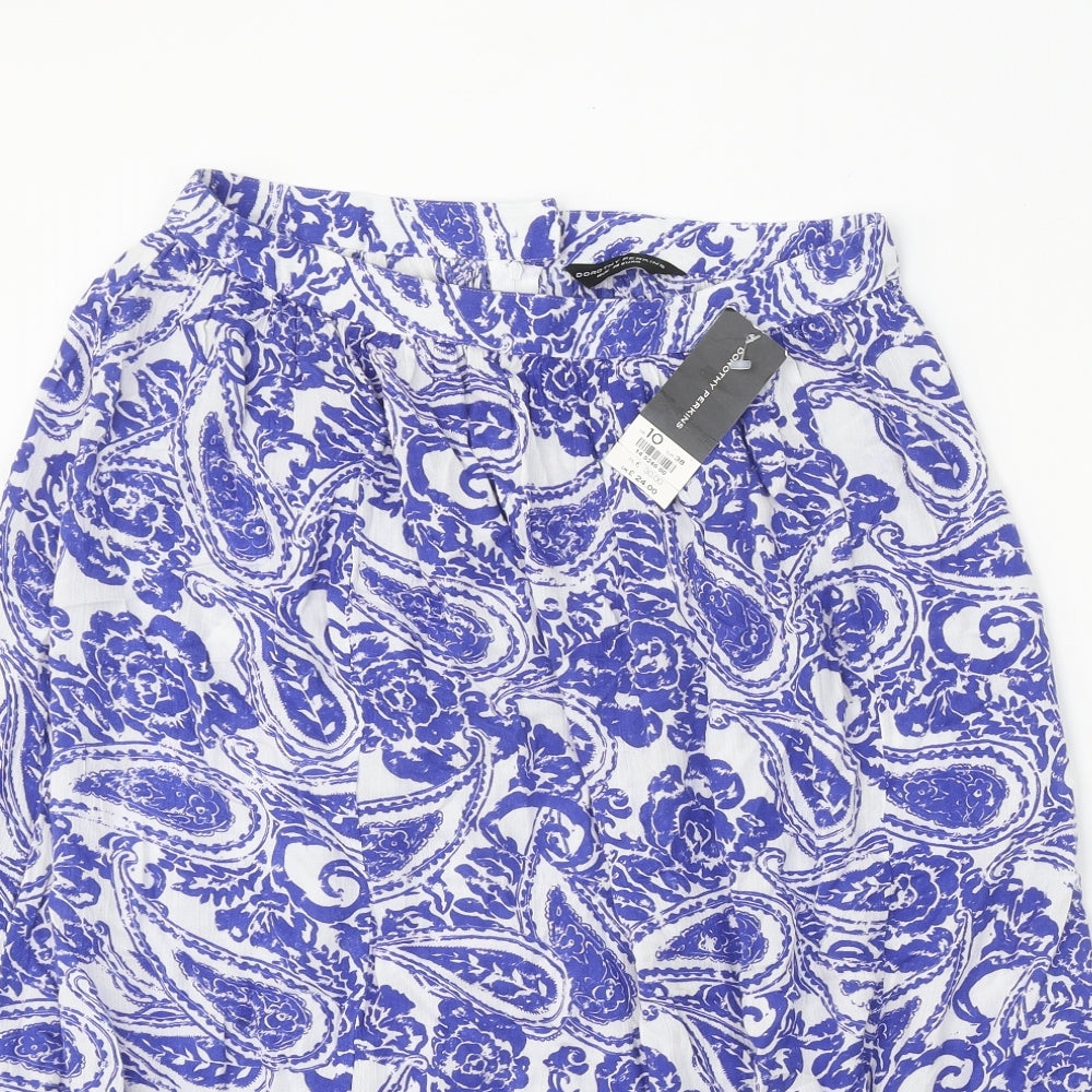 Dorothy Perkins Womens White Paisley Viscose Swing Skirt Size 10 Zip