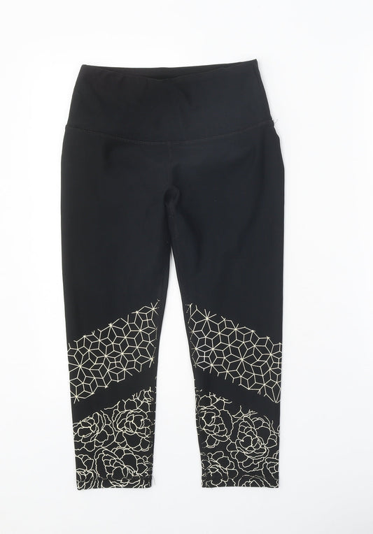 RBX Womens Black Geometric Polyester Cropped Leggings Size XS Regular Pullover