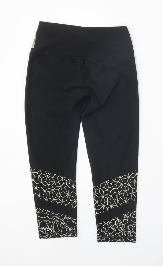 RBX Womens Black Geometric Polyester Cropped Leggings Size XS Regular Pullover