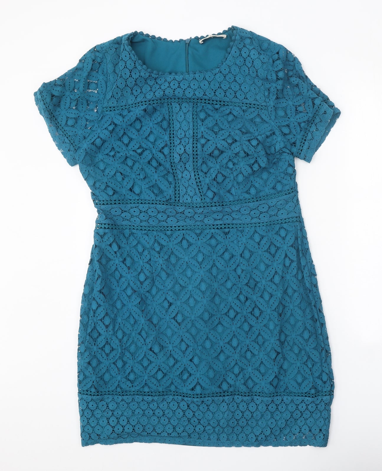 Oasis Womens Blue Cotton Sheath Size L Round Neck Zip