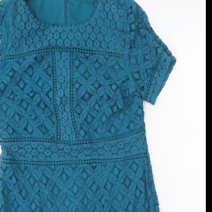 Oasis Womens Blue Cotton Sheath Size L Round Neck Zip