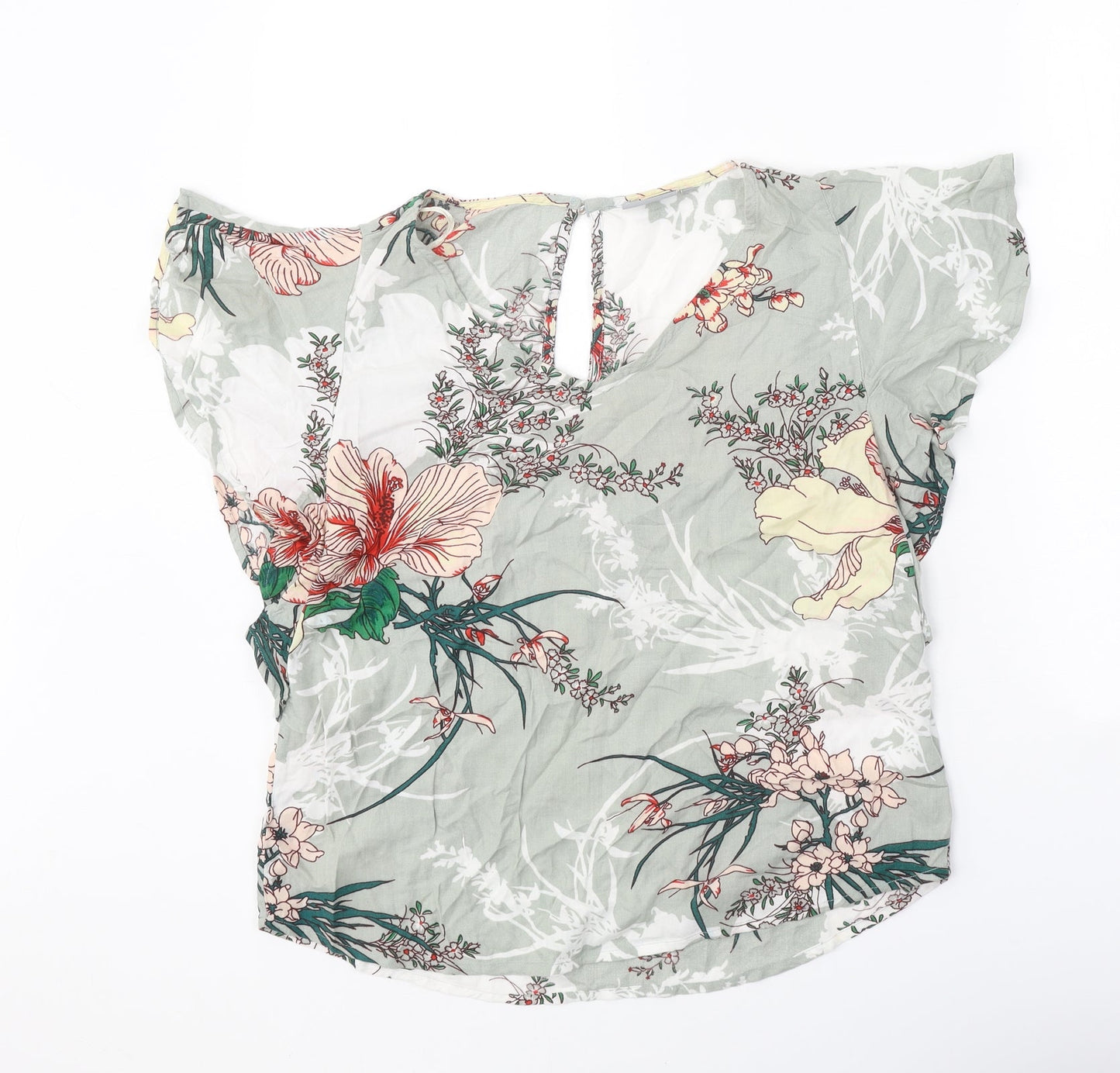 b.young Womens Green Floral Viscose Basic Blouse Size 6 V-Neck