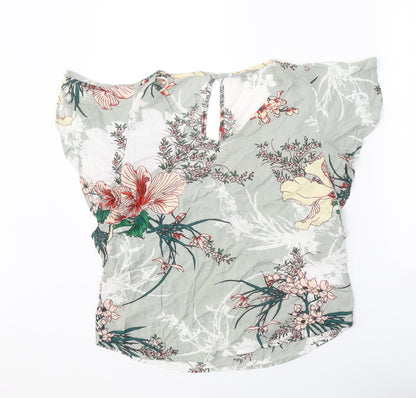 b.young Womens Green Floral Viscose Basic Blouse Size 6 V-Neck