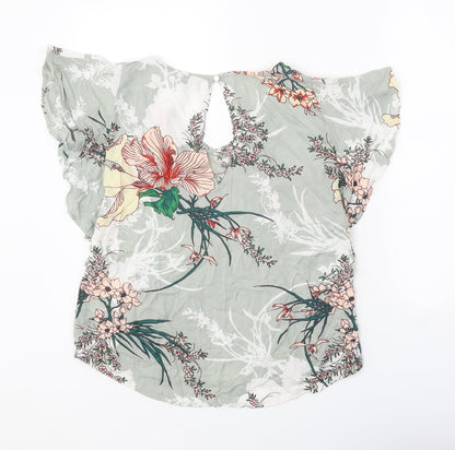 b.young Womens Green Floral Viscose Basic Blouse Size 6 V-Neck