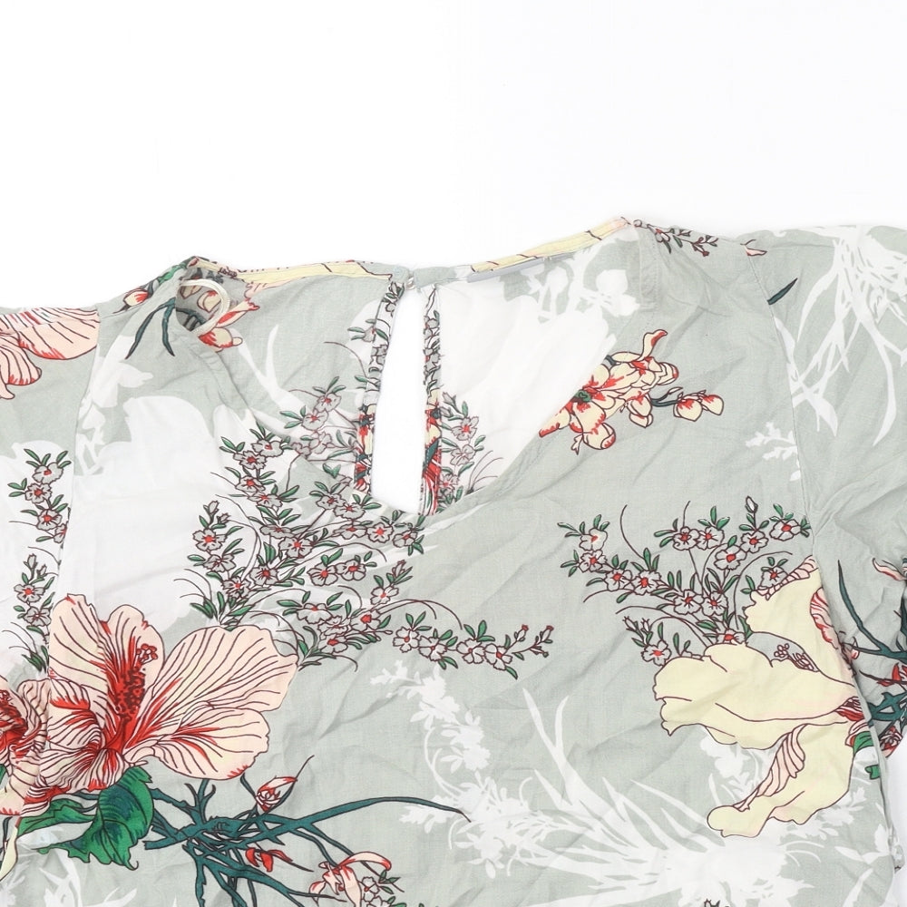 b.young Womens Green Floral Viscose Basic Blouse Size 6 V-Neck