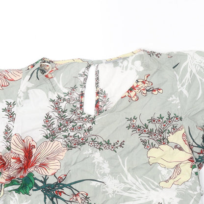 b.young Womens Green Floral Viscose Basic Blouse Size 6 V-Neck