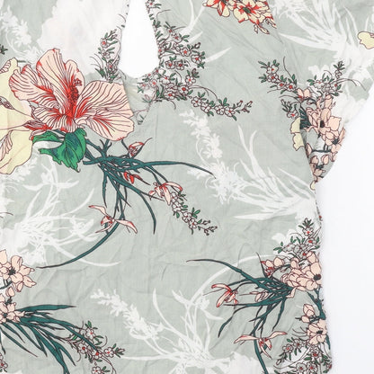 b.young Womens Green Floral Viscose Basic Blouse Size 6 V-Neck