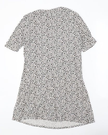 Marks and Spencer Womens Beige Animal Print Viscose Shift Size 10 Round Neck Pullover - Leopard print