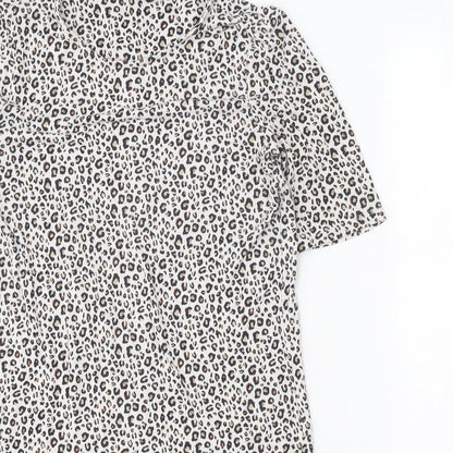 Marks and Spencer Womens Beige Animal Print Viscose Shift Size 10 Round Neck Pullover - Leopard print