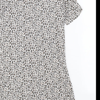 Marks and Spencer Womens Beige Animal Print Viscose Shift Size 10 Round Neck Pullover - Leopard print