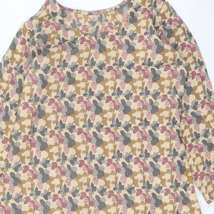 Preworn Womens Beige Geometric Polyester Shift One Size Round Neck Pullover