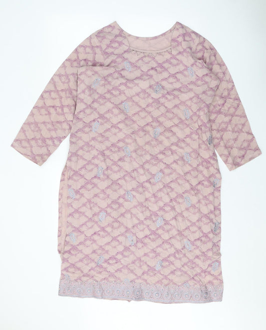 Preworn Womens Pink Geometric Polyester Shift One Size Square Neck Pullover