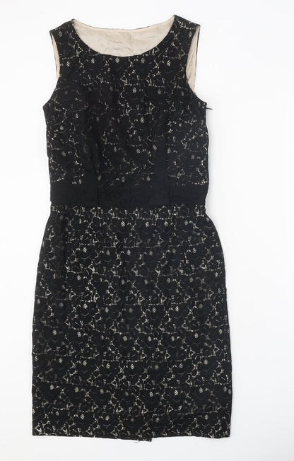 Preworn Womens Black Cotton Shift One Size Round Neck Zip