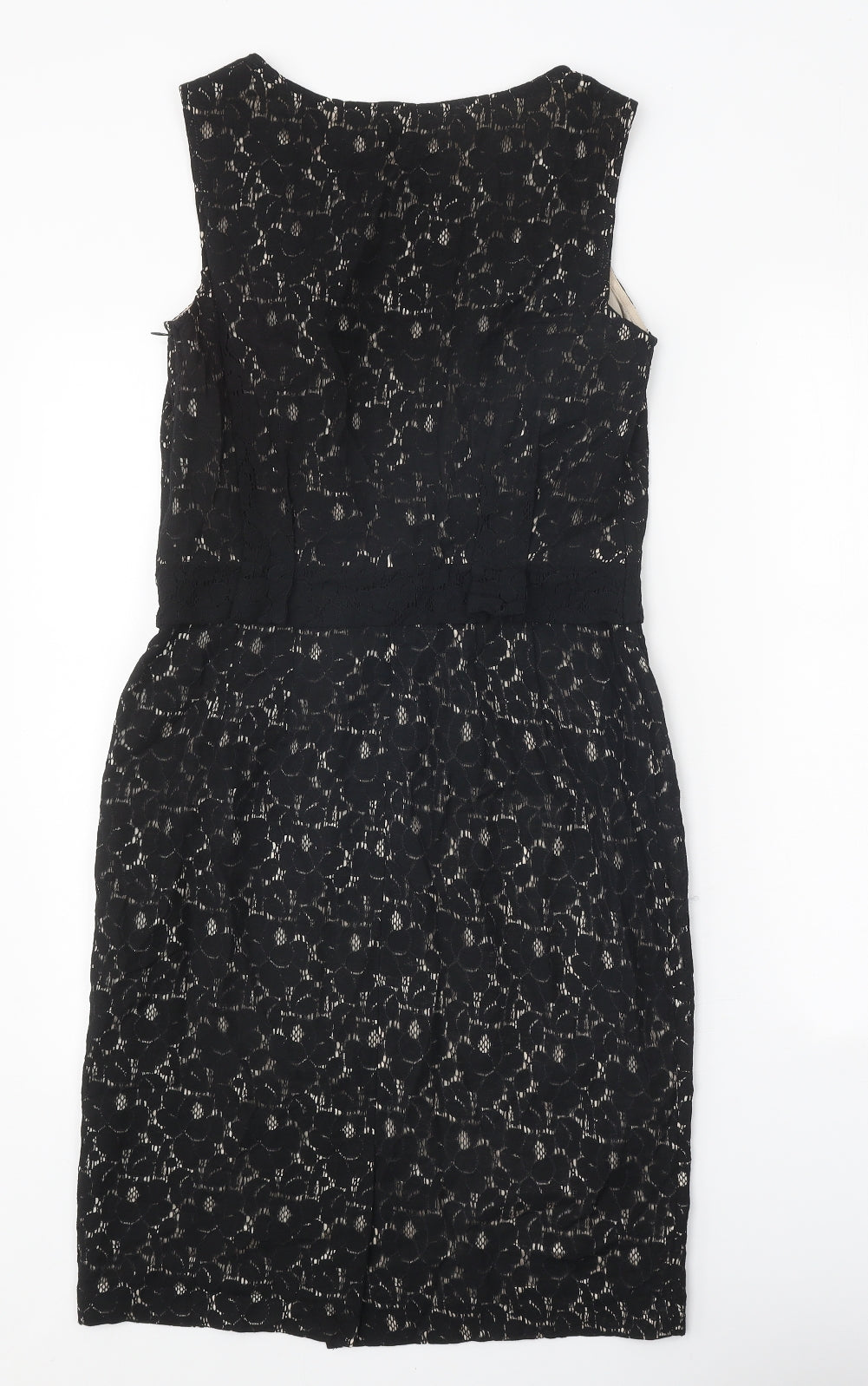 Preworn Womens Black Cotton Shift One Size Round Neck Zip