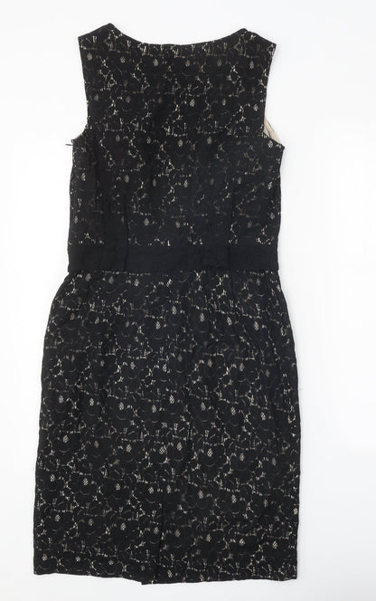 Preworn Womens Black Cotton Shift One Size Round Neck Zip