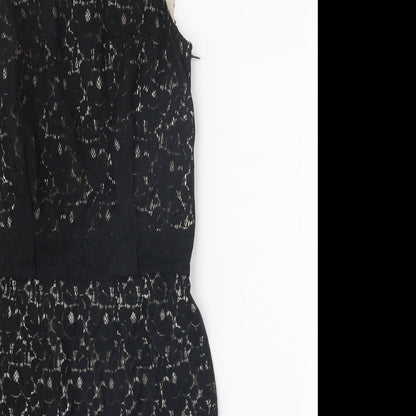 Preworn Womens Black Cotton Shift One Size Round Neck Zip
