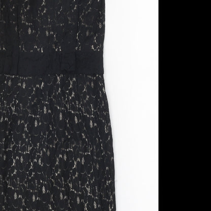 Preworn Womens Black Cotton Shift One Size Round Neck Zip