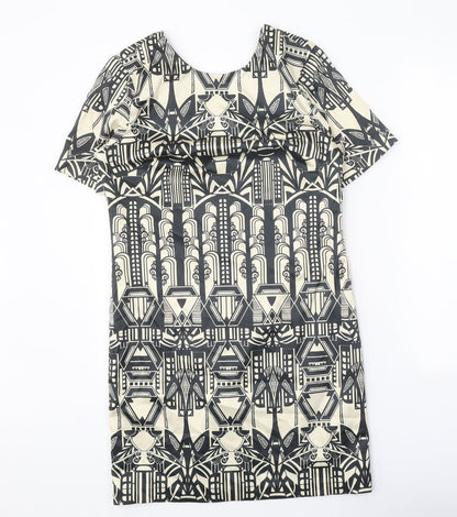 Preworn Womens Beige Geometric Polyester A-Line One Size Round Neck Zip
