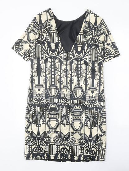 Preworn Womens Beige Geometric Polyester A-Line One Size Round Neck Zip