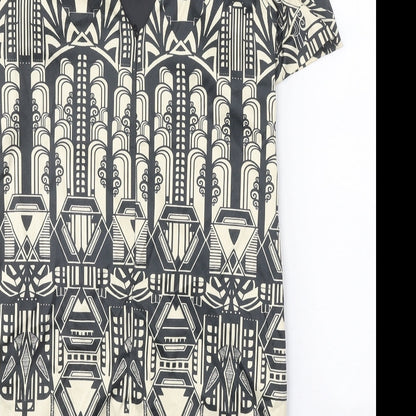 Preworn Womens Beige Geometric Polyester A-Line One Size Round Neck Zip