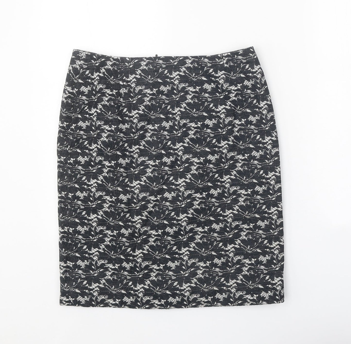 Phase Eight Womens Black Floral Polyester Straight & Pencil Skirt Size 10 Zip