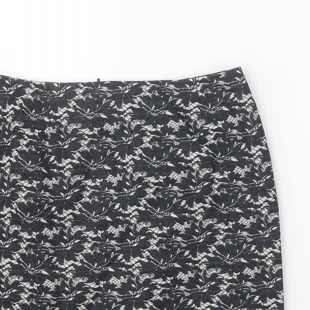 Phase Eight Womens Black Floral Polyester Straight & Pencil Skirt Size 10 Zip