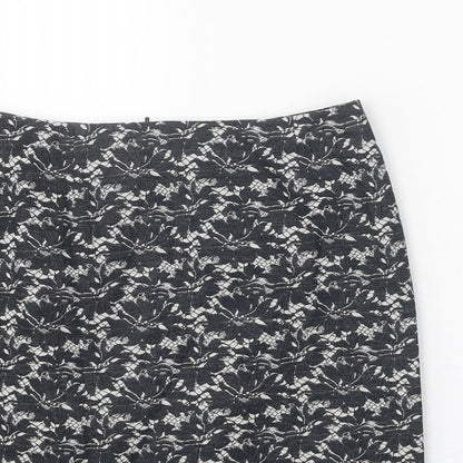 Phase Eight Womens Black Floral Polyester Straight & Pencil Skirt Size 10 Zip