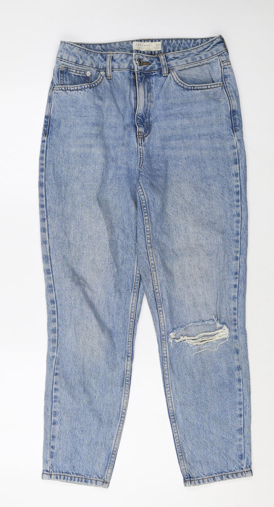 Topshop Womens Blue Cotton Straight Jeans Size 28 in Regular Zip