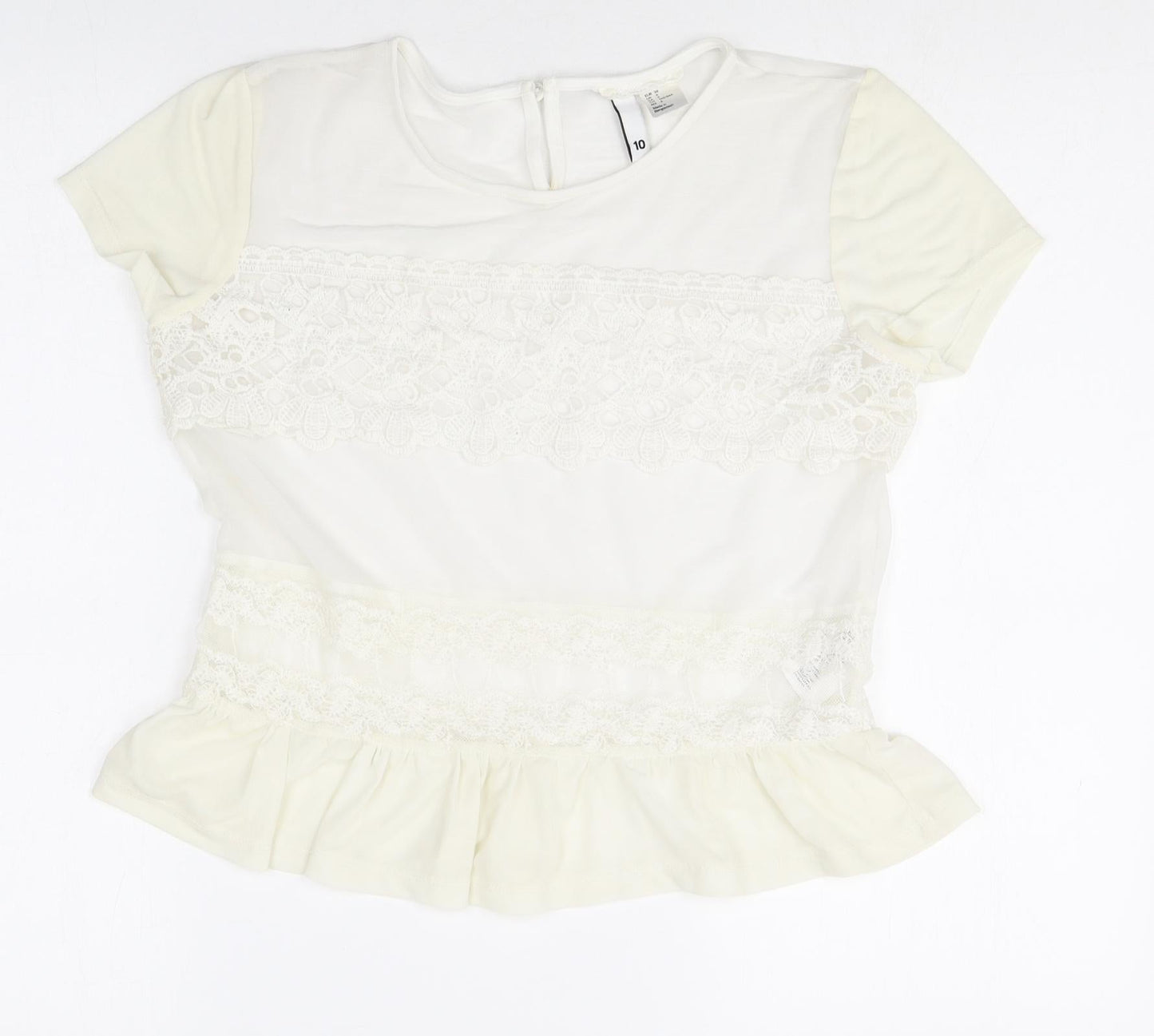 Womens UK Size 10 Divided Ivory Basic T-Shirt