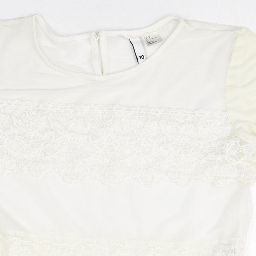 Womens UK Size 10 Divided Ivory Basic T-Shirt