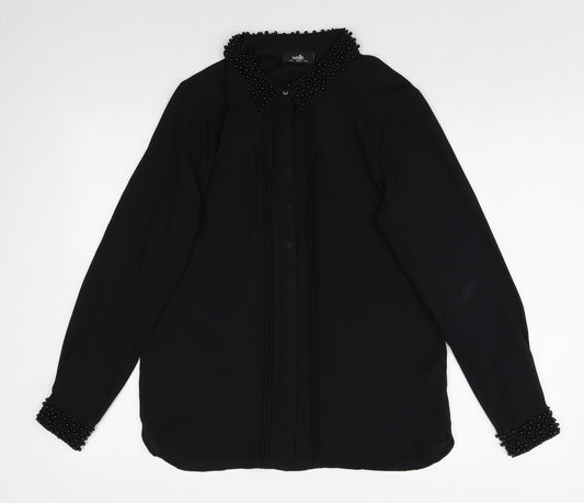 Womens UK Size 8 Wallis Black Basic Button-Up